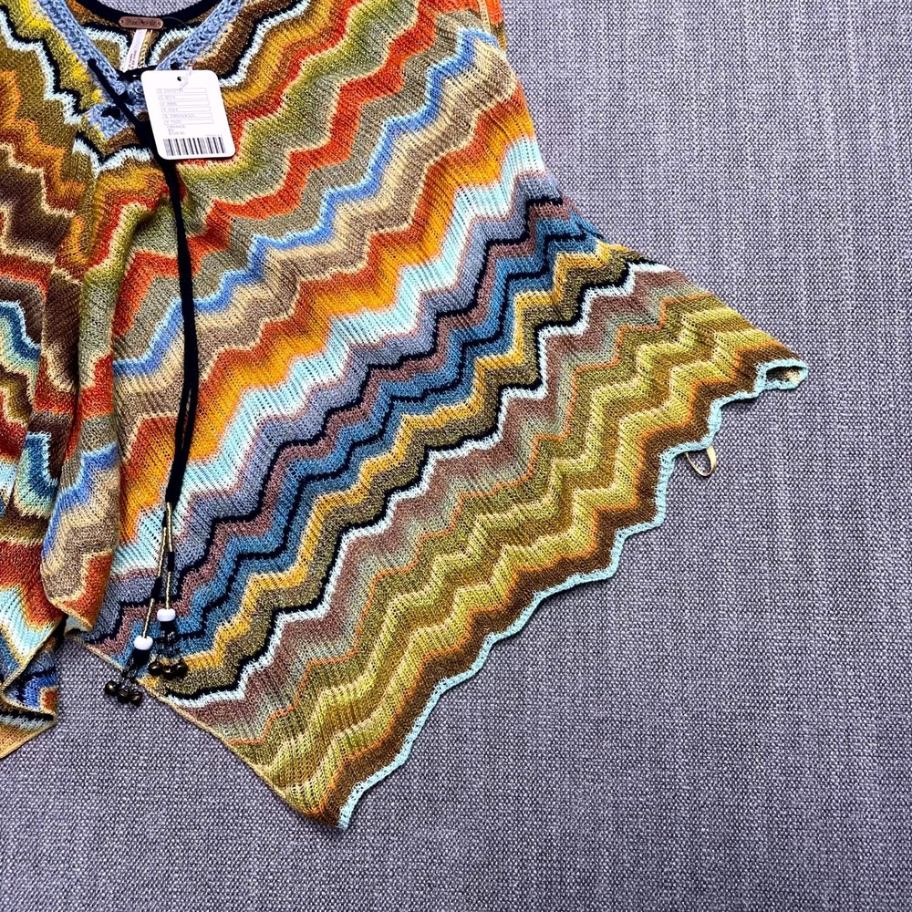 Free People Knit Camisole Top Womens XS Multicolor Zig Zag Striped Crochet Trim - Picture 4 of 11